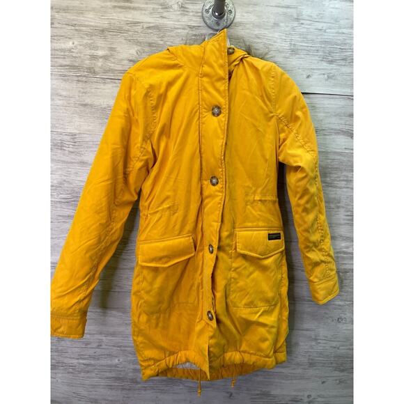 Abercrombie & Fitch Coat Womens XS Yellow Full Zip Sherpa Lined Faux Fur Parka - Picture 2 of 16